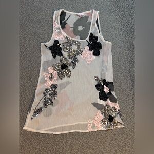 Candie's Ivory Floral Sequin Embellished Sleeveless Tank Top Womens Size Medium